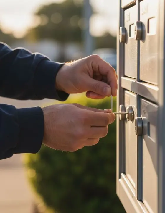Locksmith technician opening a cluster mailbox lock in Valdosta GA